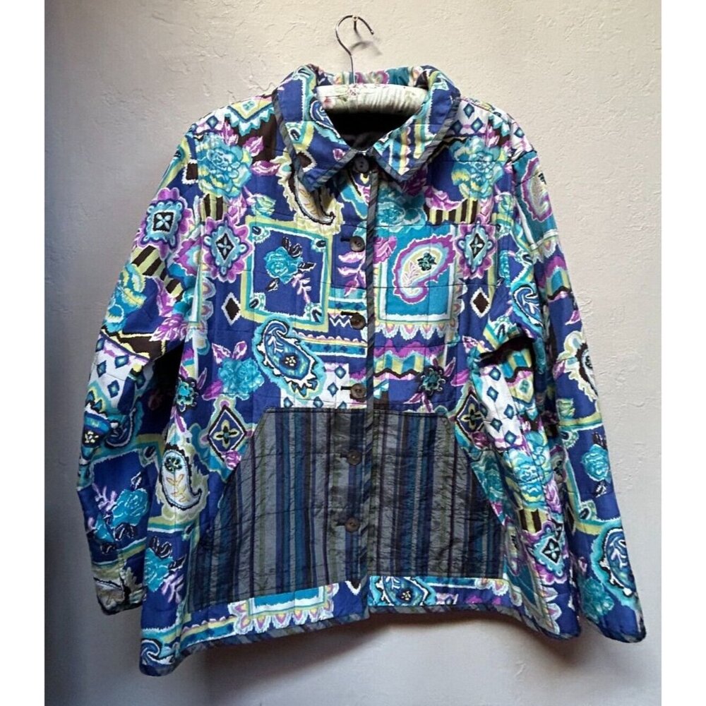 Koos of Course Womens 1X Paisley Gray Quilted Reversible Jacket Lightweight
